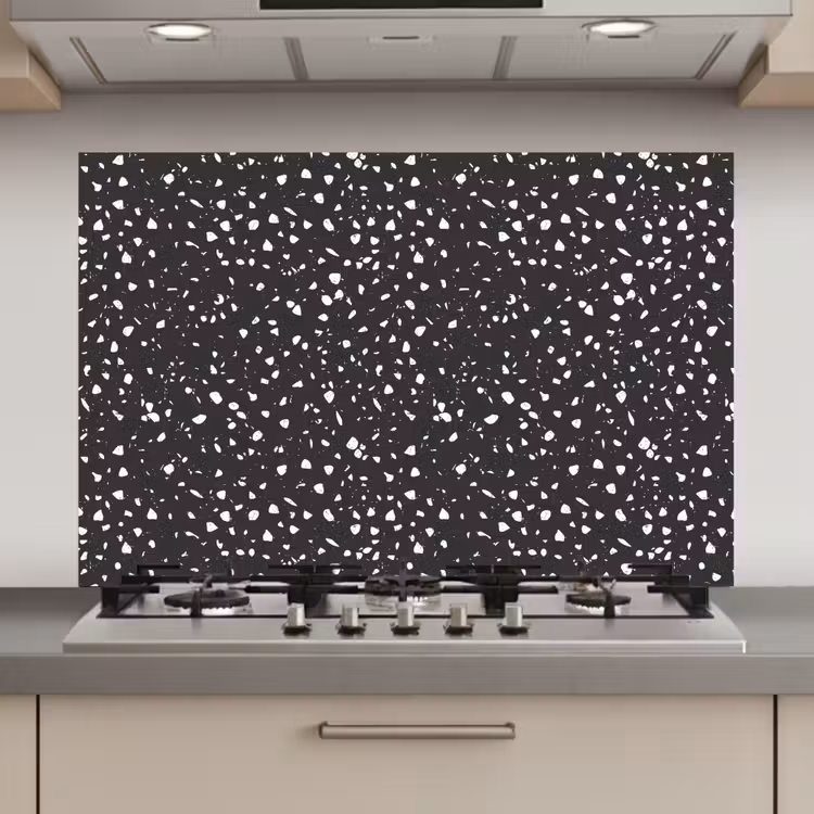 Terrazzo -  Patroon - Zwart - Wit keuken achterwand spatscherm klein 900 -3d_website