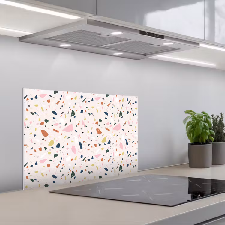 Terrazzo - Patroon - Kleurrijk keuken achterwand spatscherm klein 900 -3d_schuin