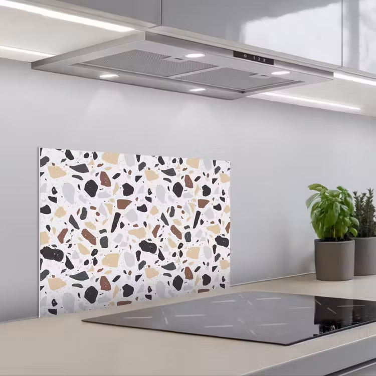 Terrazzo - Patroon - Kleurrijk - Klei keuken achterwand spatscherm klein 900 -3d_schuin