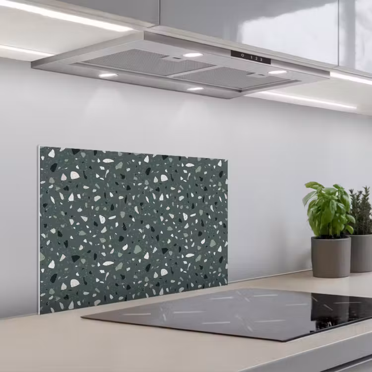 Terrazzo - Patroon - Kleurrijk - Groen keuken achterwand spatscherm klein 900 -3d_schuin