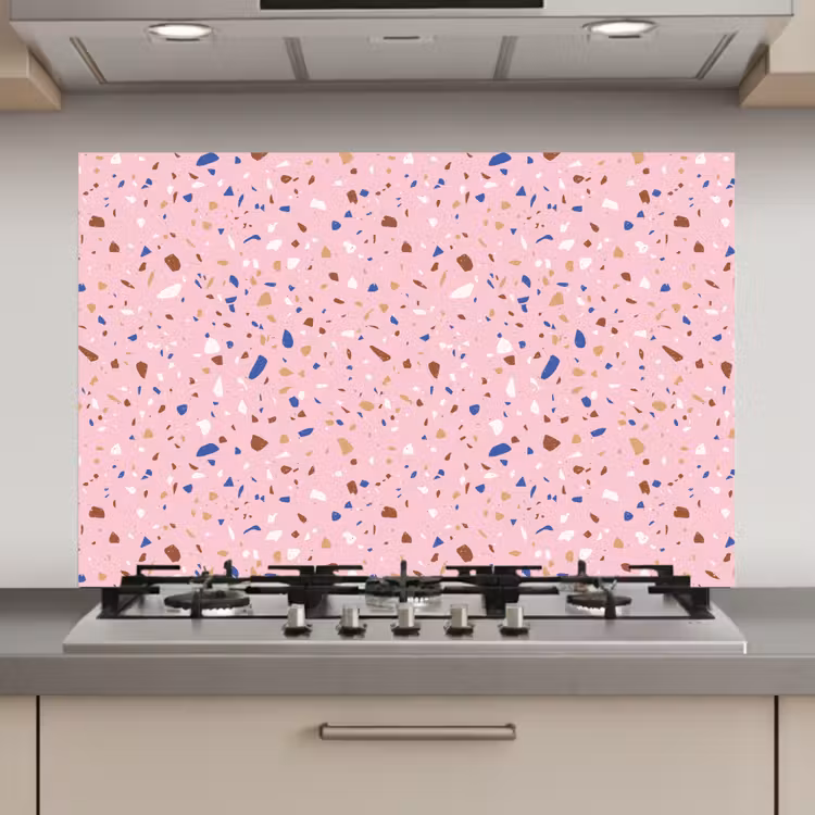 Terrazzo - Patroon - Kleurrijk - Roze keuken achterwand spatscherm klein 900 -3d_website