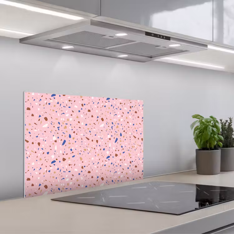 Terrazzo - Patroon - Kleurrijk - Roze keuken achterwand spatscherm klein 900 -3d_schuin