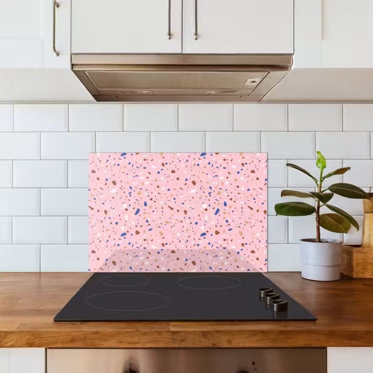 Terrazzo - Patroon - Kleurrijk - Roze keuken achterwand spatscherm klein 900 -sfeer2