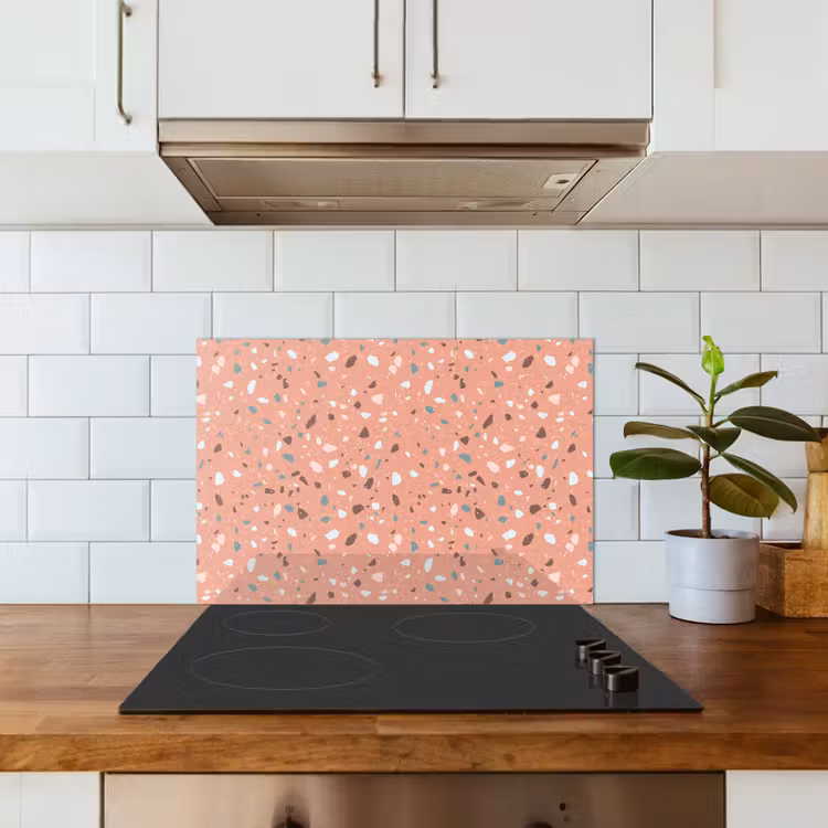 Terrazzo -  Patroon - Kleurrijk - Roze - Blauw keuken achterwand spatscherm klein 900 -sfeer2