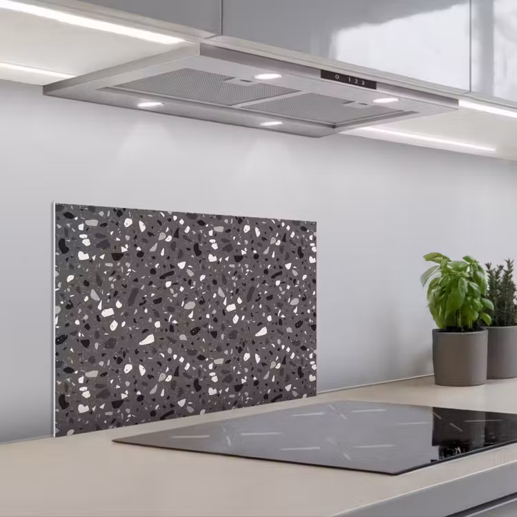 Terrazzo - Patroon - Grijs keuken achterwand spatscherm klein 900 -3d_schuin