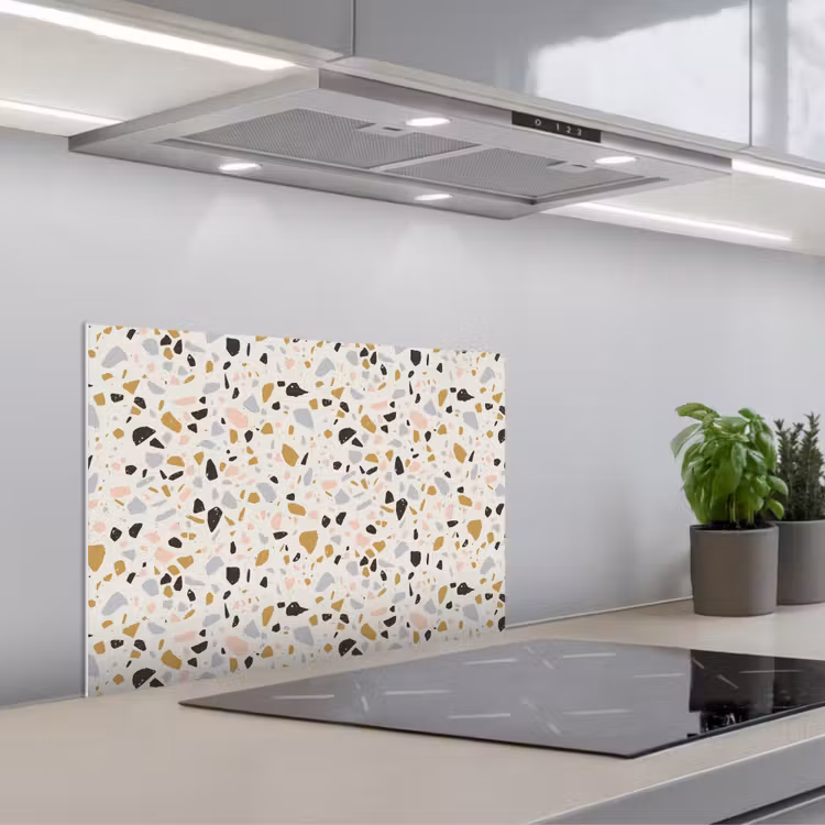 Terrazzo - Patroon - Neutraal - Zacht - Multi keuken achterwand spatscherm klein 900 -3d_schuin