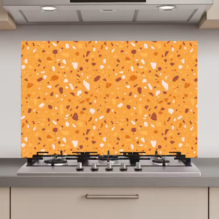 Terrazzo - Patroon - Okergeel keuken achterwand spatscherm klein 900 -3d_website