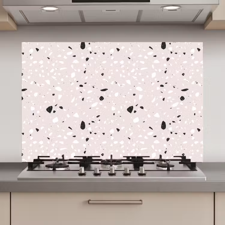 Terrazzo - Patroon - Zacht - Zwart - Wit keuken achterwand spatscherm klein 900 -3d_website