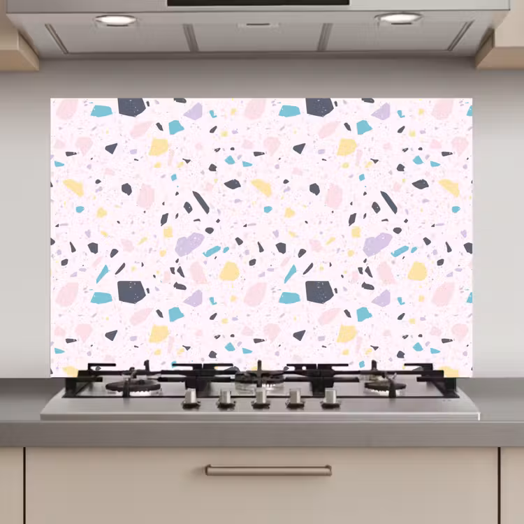Terrazzo -  Patroon - Zacht - Snoep keuken achterwand spatscherm klein 900 -3d_website