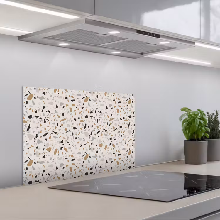 Terrazzo - Patroon - Staal keuken achterwand spatscherm klein 900 -3d_schuin