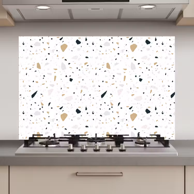 Terrazzo - Patroon - Wit - Neutraal keuken achterwand spatscherm klein 900 -3d_website