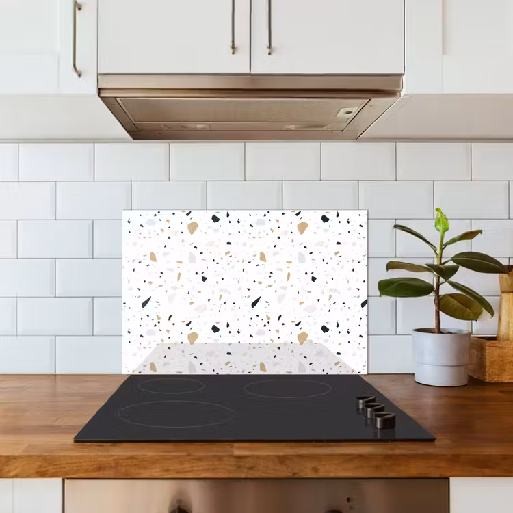 Terrazzo - Patroon - Wit - Neutraal keuken achterwand spatscherm klein 900 -sfeer2