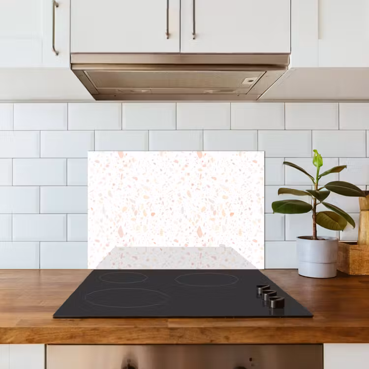 Terrazzo - Patroon - Wit - Perzik keuken achterwand spatscherm klein 900 -sfeer2