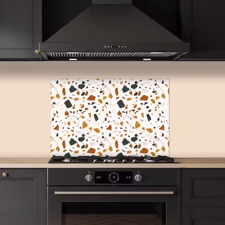 Terrazzo - Patroon - Wit - Terra keuken achterwand spatscherm klein 900 -sfeer1