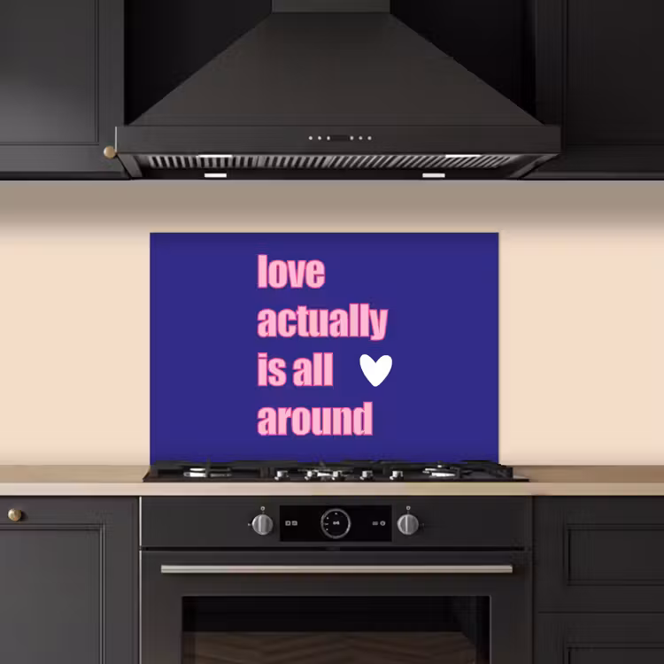 Tekst - Valentijn - Love - Blauw keuken achterwand spatscherm klein -sfeer1