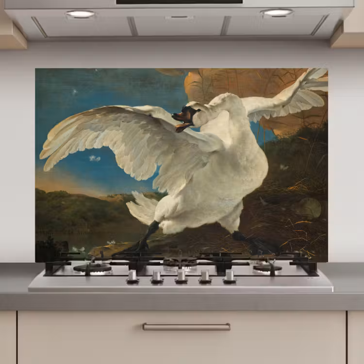 De bedreigde zwaan - Schilderij van Jan Asselijn keuken achterwand spatscherm klein -3d_website