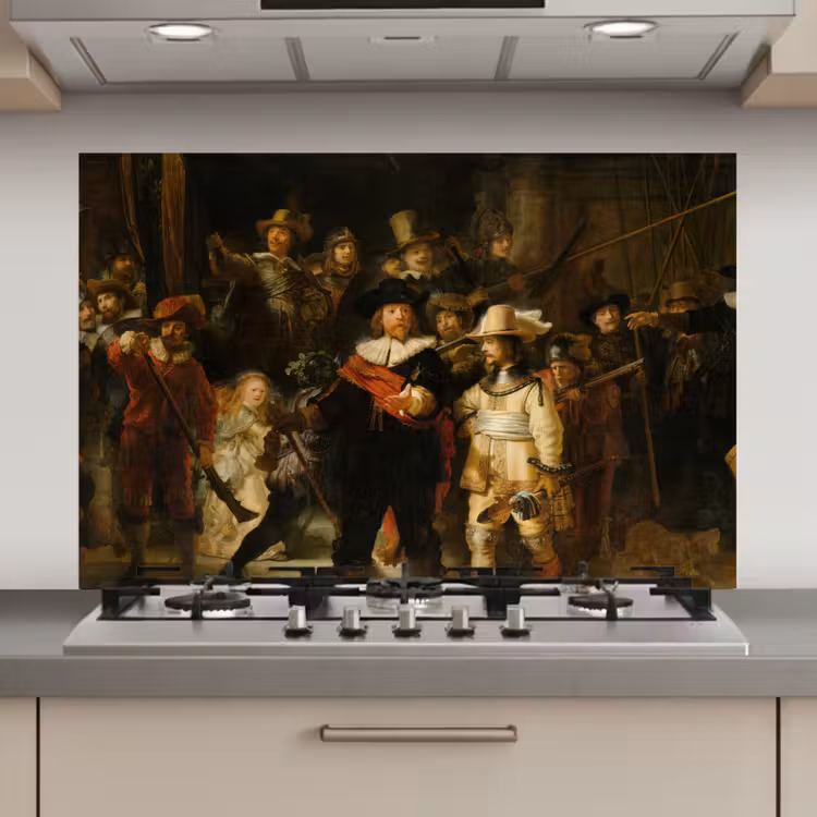 De Nachtwacht - Schilderij van Rembrandt van Rijn keuken achterwand spatscherm klein -3d_website
