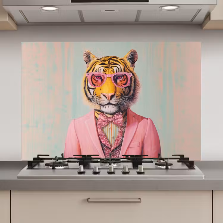 Tijger - Strik - Jasje - Roze keuken achterwand spatscherm klein -3d_website
