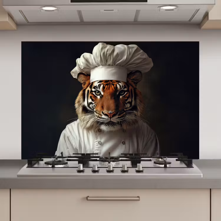 Tijger - Kokskleding - Bruin keuken achterwand spatscherm klein -3d_website