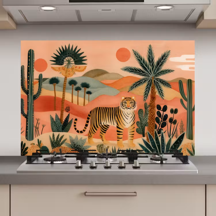 Tijger - Palmen - Cactus - Oranje keuken achterwand spatscherm klein -3d_website