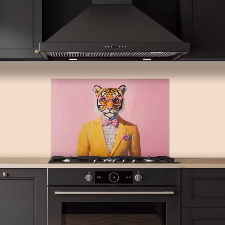 Tijger - Bril - Geel - Jasje keuken achterwand spatscherm klein -sfeer1