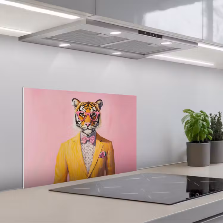 Tijger - Bril - Geel - Jasje keuken achterwand spatscherm klein -3d_schuin