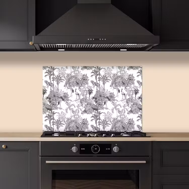 Tijger - Jungle - Patroon - Grijs keuken achterwand spatscherm klein 900 -sfeer1