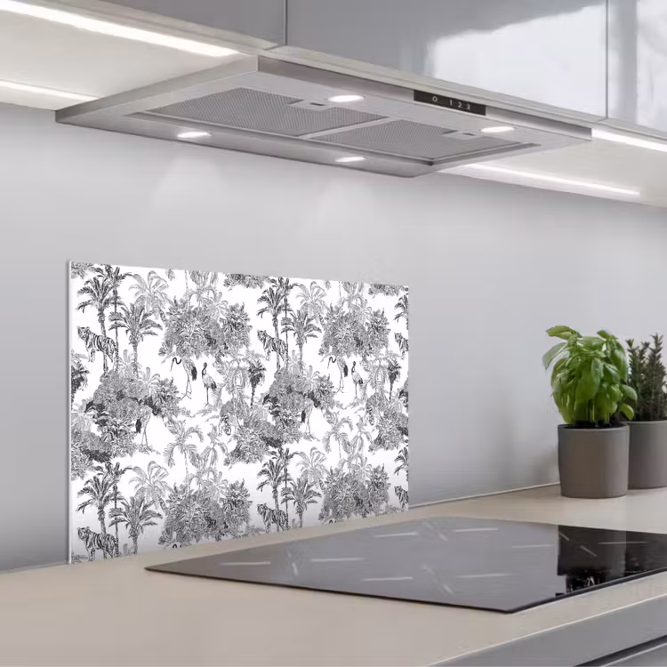 Tijger - Jungle - Patroon - Grijs keuken achterwand spatscherm klein 900 -3d_schuin