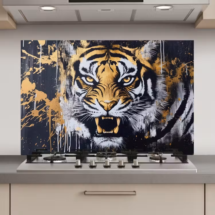 Tijger - Verfspatten - Goud keuken achterwand spatscherm klein -3d_website