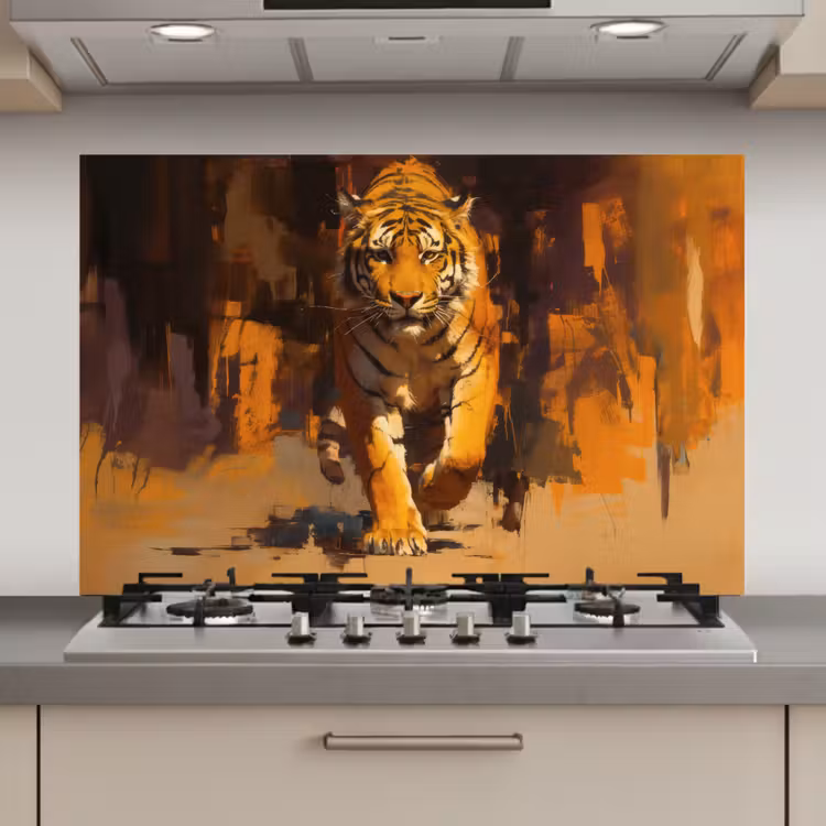Tijger - Geschilderd - Oranje - Penseelstreken keuken achterwand spatscherm klein -3d_website