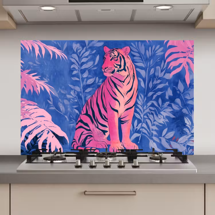 Tijger - Roze - Bladeren - Jungle keuken achterwand spatscherm klein -3d_website
