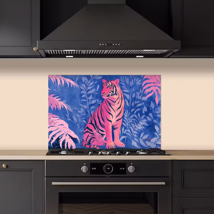 Tijger - Roze - Bladeren - Jungle keuken achterwand spatscherm klein -sfeer1