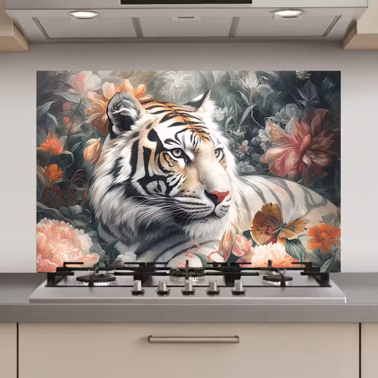 Tijger - Wilde dieren - Bloemen - Jungle keuken achterwand spatscherm klein -3d_website