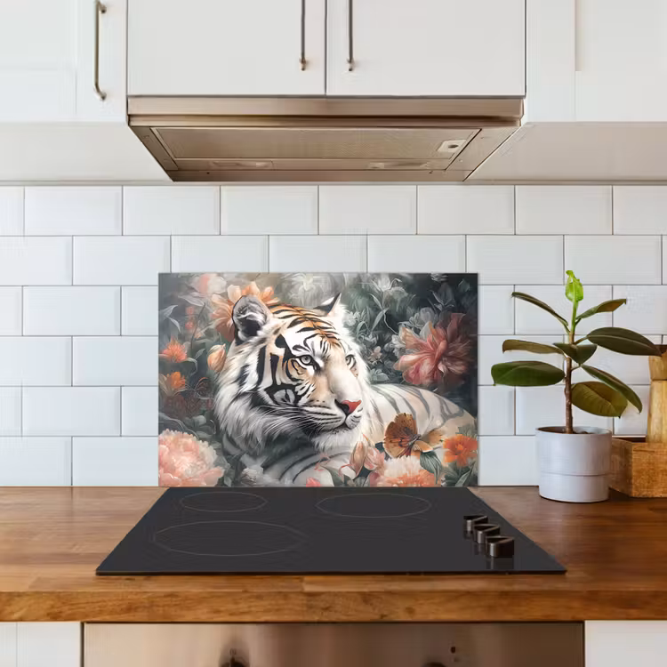 Tijger - Wilde dieren - Bloemen - Jungle keuken achterwand spatscherm klein -sfeer2