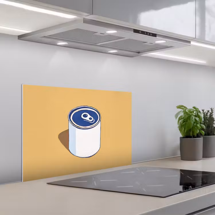 Blikje - Minimalistisch - Blauw - Illustratie keuken achterwand spatscherm klein -3d_schuin