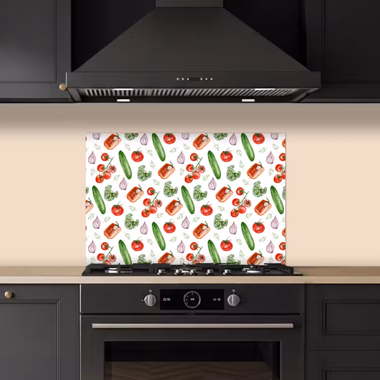 Tomaat - Paprika - Komkommer - Patroon keuken achterwand spatscherm klein 900 -sfeer1