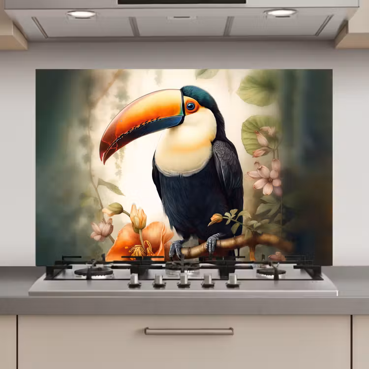 Toekan - Vogel - Bloemen - Planten keuken achterwand spatscherm klein -3d_website
