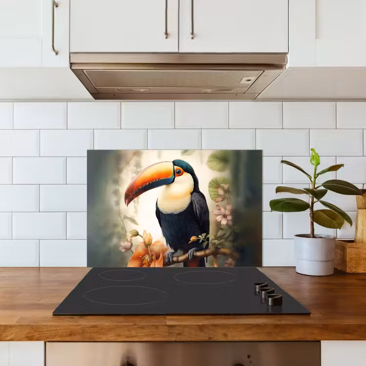 Toekan - Vogel - Bloemen - Planten keuken achterwand spatscherm klein -sfeer2