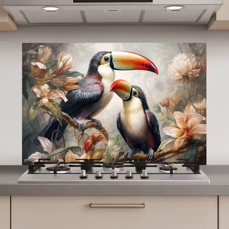 Toekan - Vogels - Bloemen - Jungle keuken achterwand spatscherm klein -3d_website