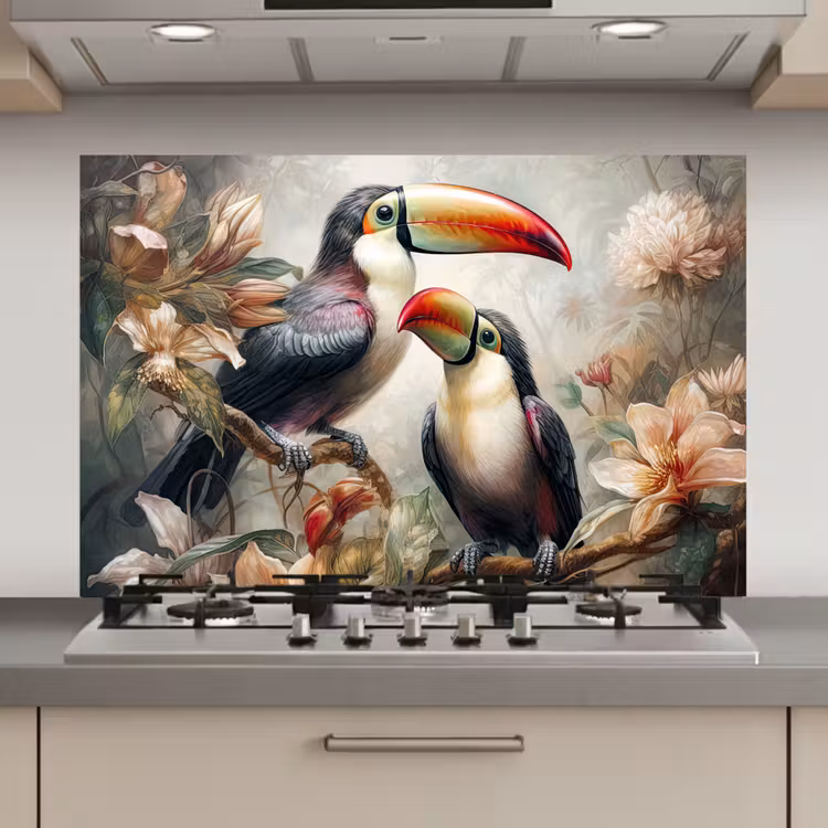 Toekan - Vogels - Bloemen - Jungle keuken achterwand spatscherm klein -3d_website