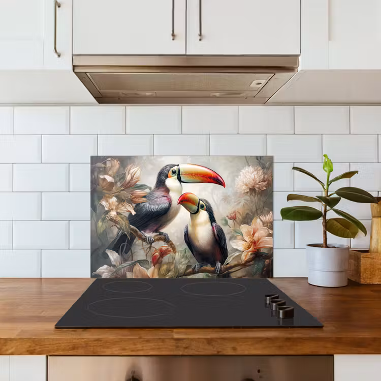 Toekan - Vogels - Bloemen - Jungle keuken achterwand spatscherm klein -sfeer2