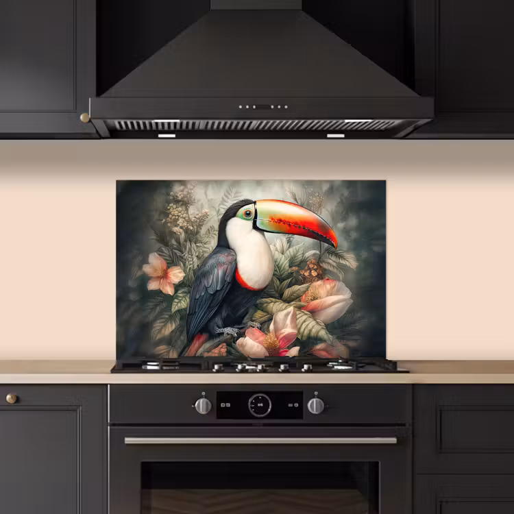 Toekan - Vogels - Bloemen - Planten - Tropisch keuken achterwand spatscherm klein -sfeer1