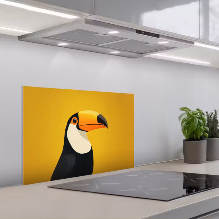 Toekan - Minimalistisch - Snavel - Oranje keuken achterwand spatscherm klein -3d_schuin