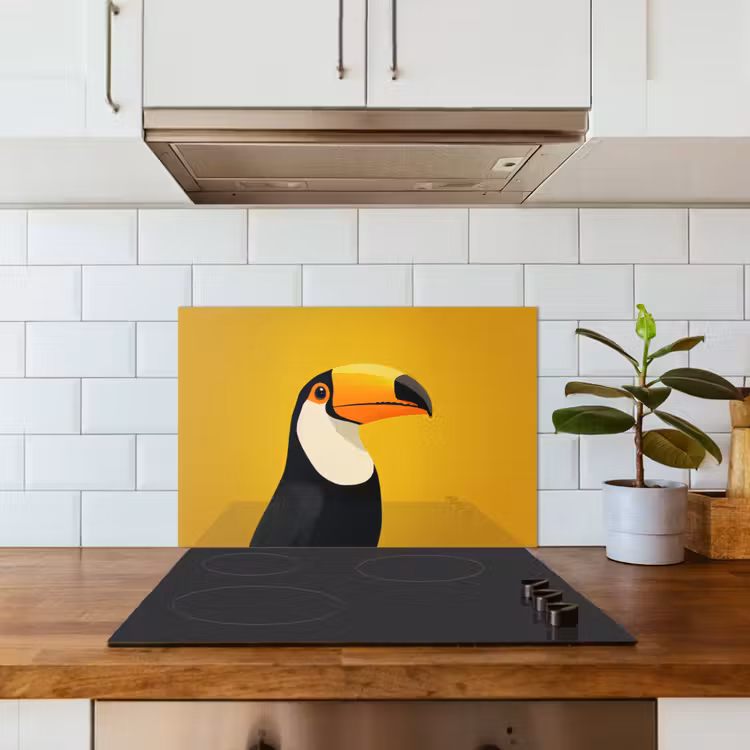 Toekan - Minimalistisch - Snavel - Oranje keuken achterwand spatscherm klein -sfeer2