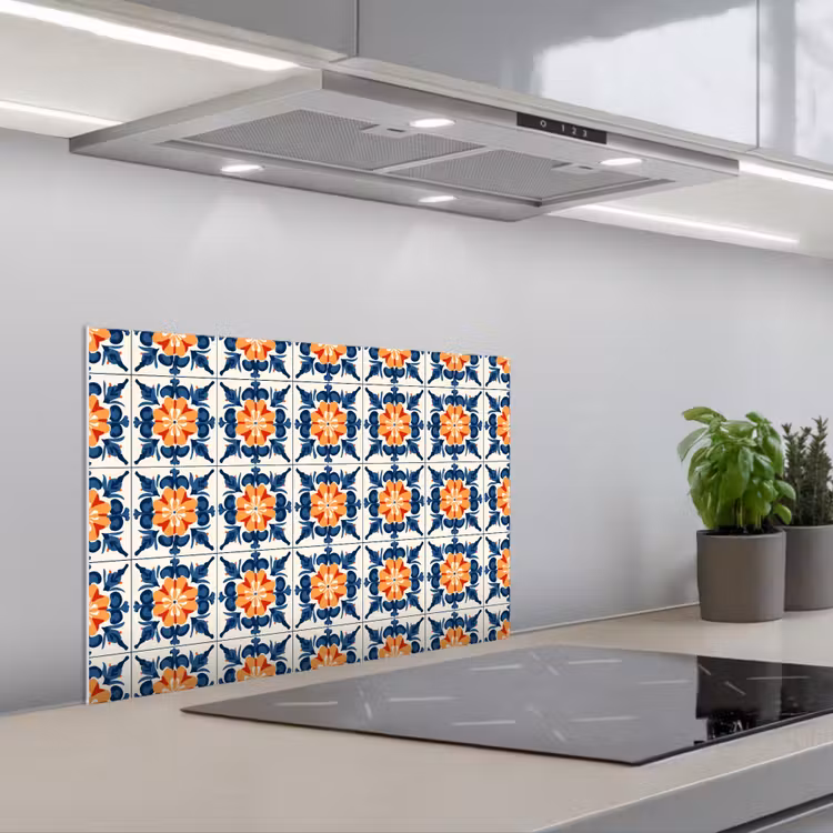 Traditioneel - Tegel - Oranje keuken achterwand spatscherm klein 900 -3d_schuin