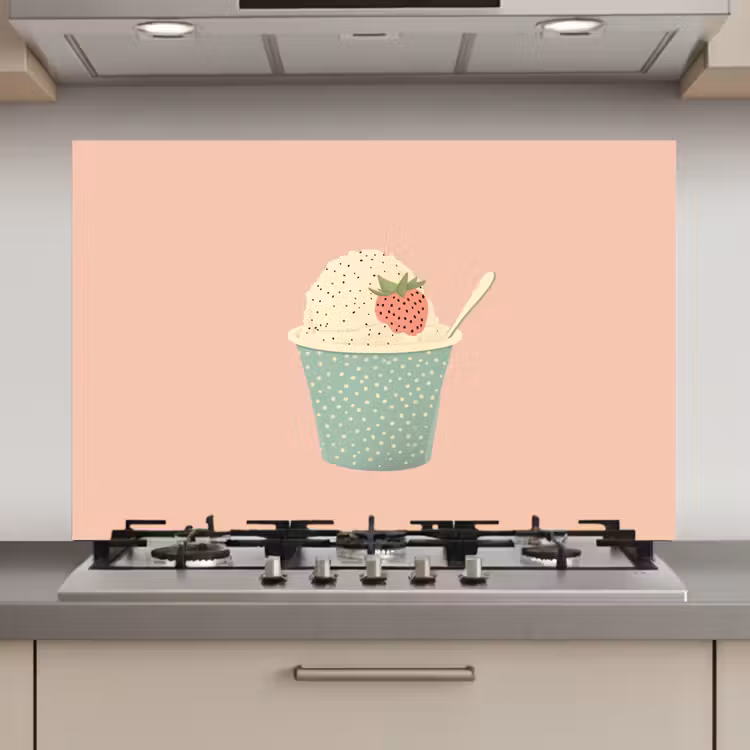 Bakje - Ijs - Aardbei - Roze keuken achterwand spatscherm klein -3d_website