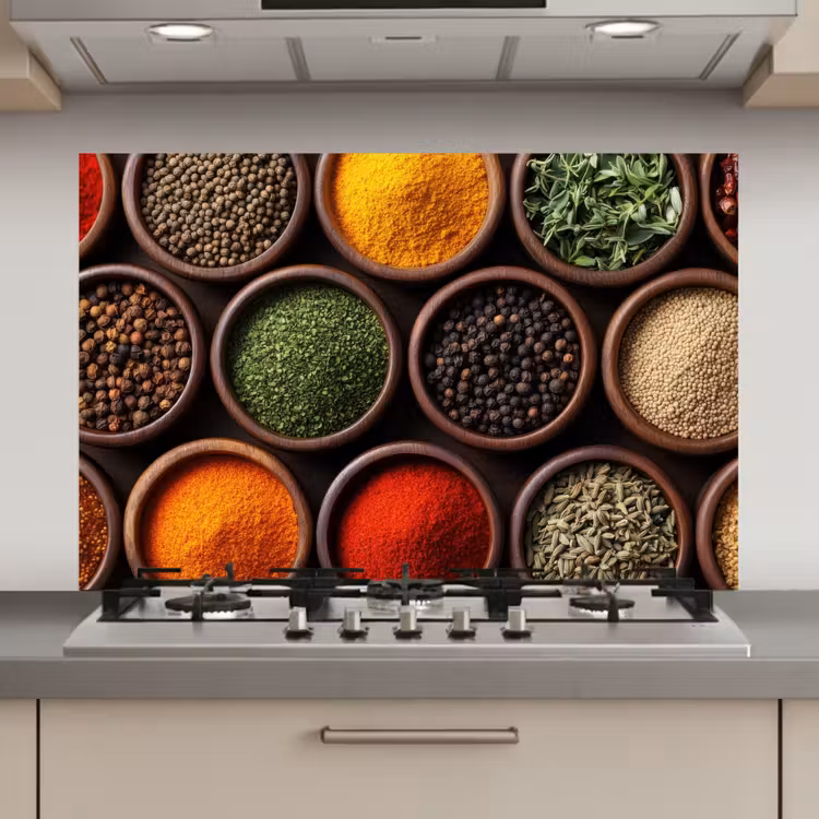 Bakjes - Hout - Kruiden - Kleurrijk keuken achterwand spatscherm klein -3d_website