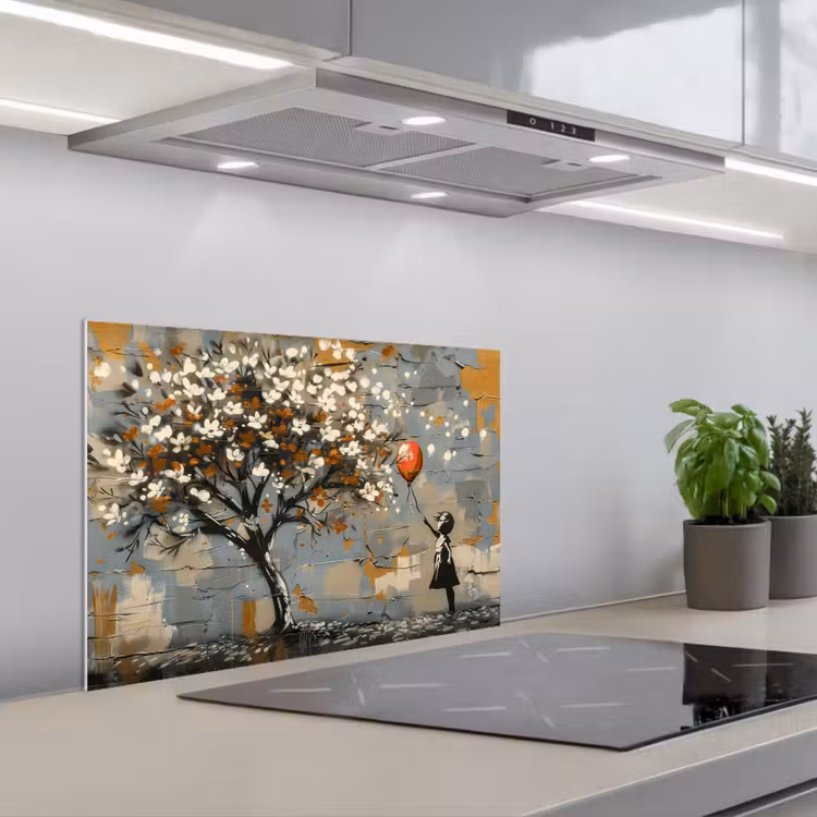 Boom - Graffiti - Banksy Style - Balloon Girl keuken achterwand spatscherm klein -3d_schuin