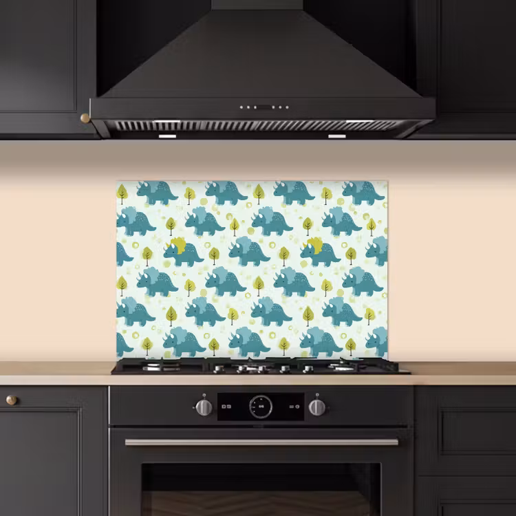 Triceratop - Blauw - Stippen - Boompjes keuken achterwand spatscherm klein -sfeer1