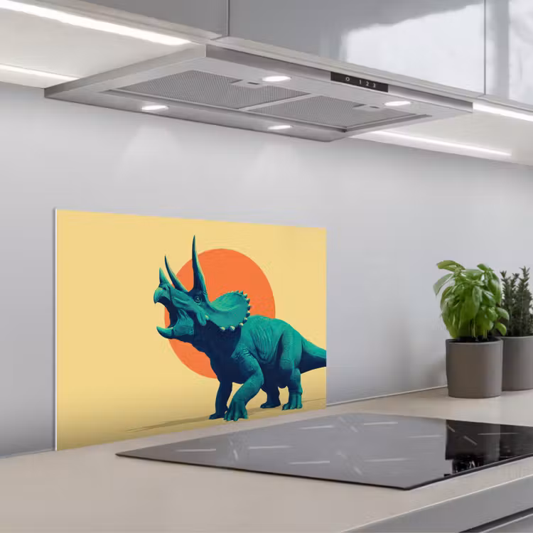 Triceratops - Cirkel - Oranje - Hoorns keuken achterwand spatscherm klein -3d_schuin